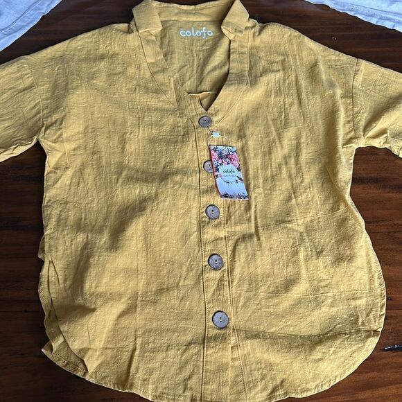 Colofo Sz M NWT yellow button down shirt - Picture 6 of 9